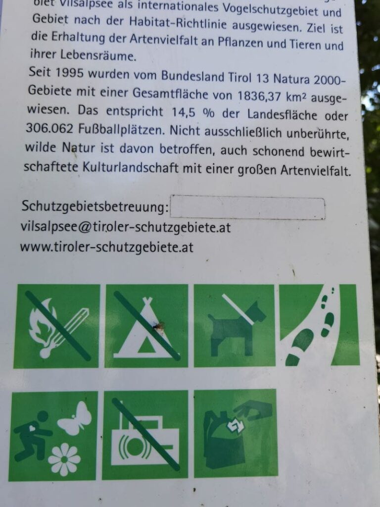 Vilsalpsee Camping ist verboten - hier die Bestimmungen für das Schutzgebiet rund um den See